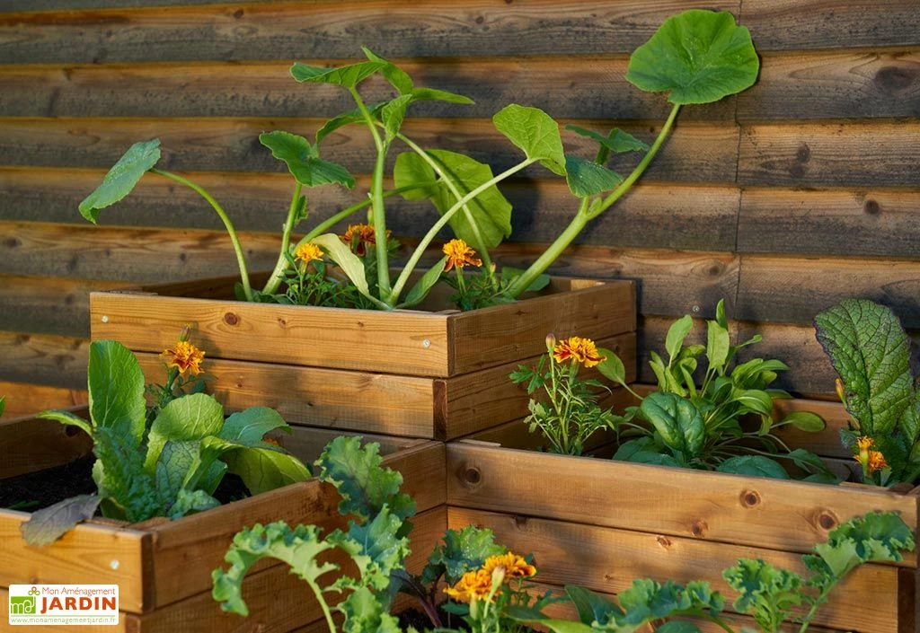 Carré Potager En Bois Autoclave à étages 4 Compartiments - 90 X 90 X 46 Cm 4 Carré Potager En Bois Autoclave à étages 4 Compartiments - 90 X 90 X 46 Cm – Image 2