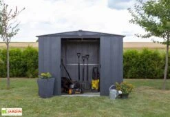 Abri De Jardin En Métal Gris Spacemaker Acier Galvanisé – 4,5 M² -Garanta Jardin Magasin abri jardin metal spacemaker gris acier galvanise 250cm 4