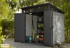 Keter Abri De Jardin PVC Brossium Monopente 77 (216 X 216) -Garanta Jardin Magasin abri jardin resine brossium monopente gris aspect bois 5m