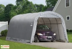 Abri Voiture En Toile : Polyéthylène Gris 610 X 370 Cm – 22,57 M² -Garanta Jardin Magasin abri voiture toile gris shelter logic sl62780