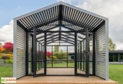 Serre De Jardin En Bois Et Verre Trempé Avec Panneaux Occultants – Lilas -Garanta Jardin Magasin avancee serre jardin bois stali design 04