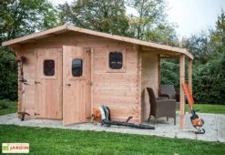 Abri De Jardin En Bois Douglas 28 Mm + Bûcher – 17,20 M² : 3,51 X 4,90 M -Garanta Jardin Magasin cabane jardin bois douglas bucher 28mm 17m2 dommar habrita