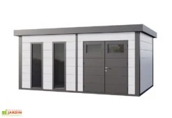 Abri De Jardin En Métal Avec Parois Vitrées Eleganto Plus – 19,3 M² -Garanta Jardin Magasin cabanon jardin metal parois vitrees gris blanc