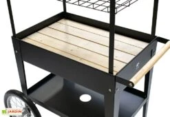 Potager Sur Pieds Avec Roulettes Et Toit 75 X 65 X 150 Cm – Urban Expert -Garanta Jardin Magasin detail chariot potager jardiniere noir