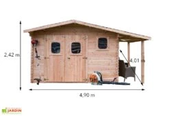 Abri De Jardin En Bois Douglas 28 Mm + Bûcher – 19,65 M² : 4,01 X 4,90 M -Garanta Jardin Magasin dimensions abri bois douglas bucher 28mm 20m2 dommar habrita