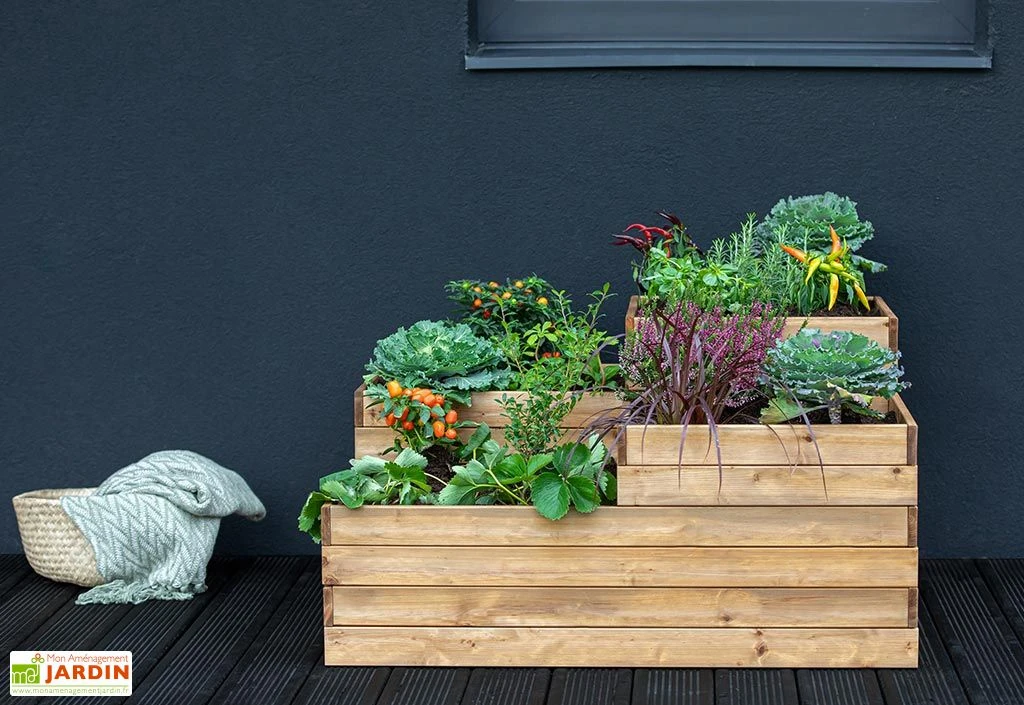 Carré Potager En Bois Autoclave à étages 4 Compartiments - 90 X 90 X 46 Cm 3 Carré Potager En Bois Autoclave à étages 4 Compartiments - 90 X 90 X 46 Cm