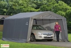 Garage Souple Et Mobile En Acier Et Polyéthylène 18 M² - 5 X 3,5 M -Garanta Jardin Magasin garage acier bache polyethylene 5m porte zippee 2