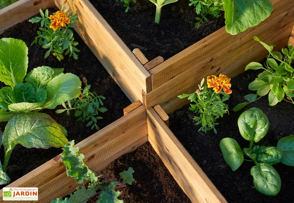 Carré Potager En Bois Autoclave à étages 4 Compartiments - 90 X 90 X 46 Cm 7 Carré Potager En Bois Autoclave à étages 4 Compartiments - 90 X 90 X 46 Cm – Image 5