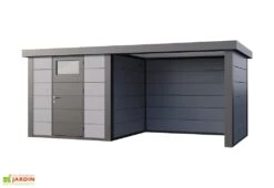 Abri De Jardin En Métal Avec Auvent Lounge – 12,5 M² -Garanta Jardin Magasin remise jardin auvent droite lounge gris