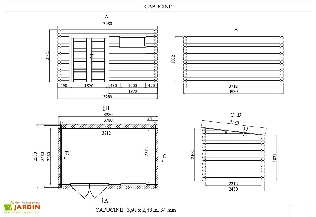 Abri De Jardin En Bois D’épicéa Brut Capucine – 9,87 M² 6 Abri De Jardin En Bois D’épicéa Brut Capucine – 9,87 M² – Image 4