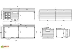 Abri De Jardin + Auvent En Bois D’épicéa Brut 22,9 M² -Garanta Jardin Magasin schema chalet jardin auvent bois