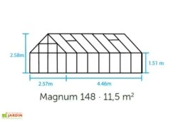 Halls Serre De Jardin En Aluminium Et Verre Horticole Magnum 148 – 11,5 M² -Garanta Jardin Magasin schema dimensions serre magnum 148 1