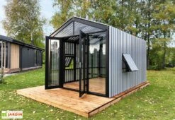 Serre De Jardin En Bois Et Verre Trempé Avec Panneaux Occultants – Tournesol -Garanta Jardin Magasin serre jardin bois gris panneaux stali design 06