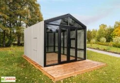 Serre De Jardin En Bois Et Verre Trempé Avec Panneaux Occultants – Tournesol -Garanta Jardin Magasin serre jardin bois panneaux occultants stali design 06