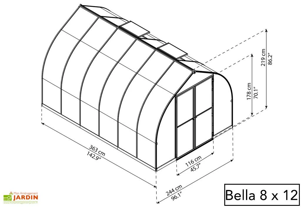 Serre De Jardin En Aluminium Et Polycarbonate Bella - Argent 8 Serre De Jardin En Aluminium Et Polycarbonate Bella - Argent – Image 6