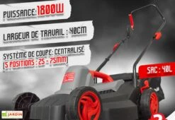 Tondeuse à Gazon Électrique 1800 W – 40 Cm Bac Récolteur 40 L -Garanta Jardin Magasin tondeuse electrique 1800w elem garden tde1840p 40cm
