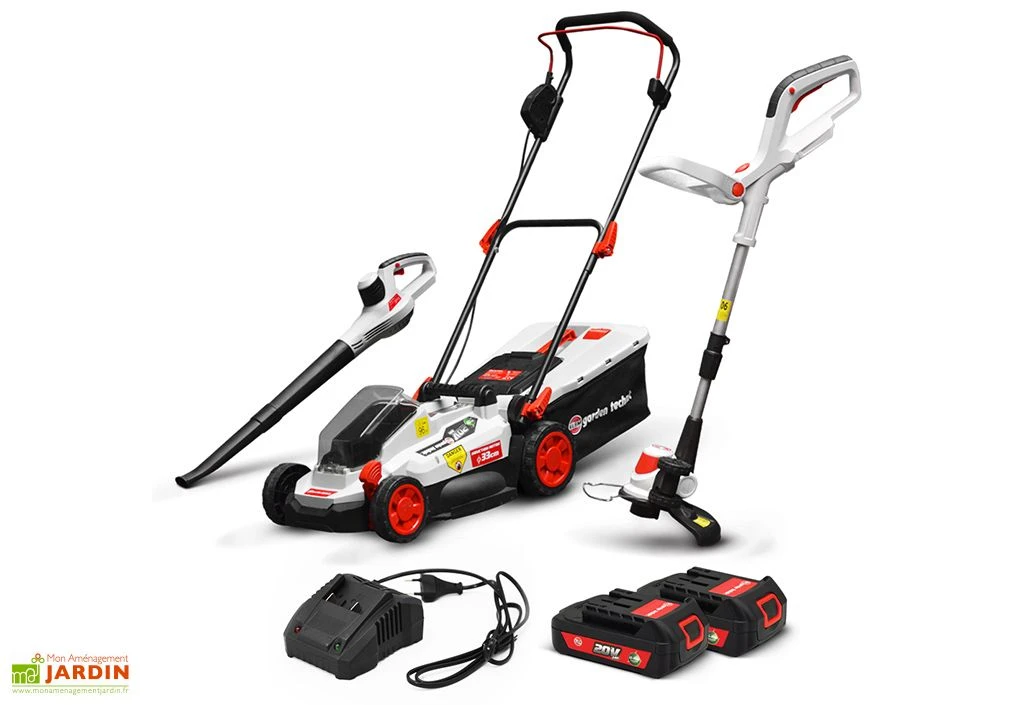 Kit Tondeuse électrique + Coupe-bordure électrique + Souffleur 20 V 2 Kit Tondeuse électrique + Coupe-bordure électrique + Souffleur 20 V
