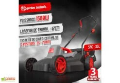 Tondeuse Electrique 1500W 37cm -Garanta Jardin Magasin tondeuse gazon electrique 1500w elem garden tde1537p