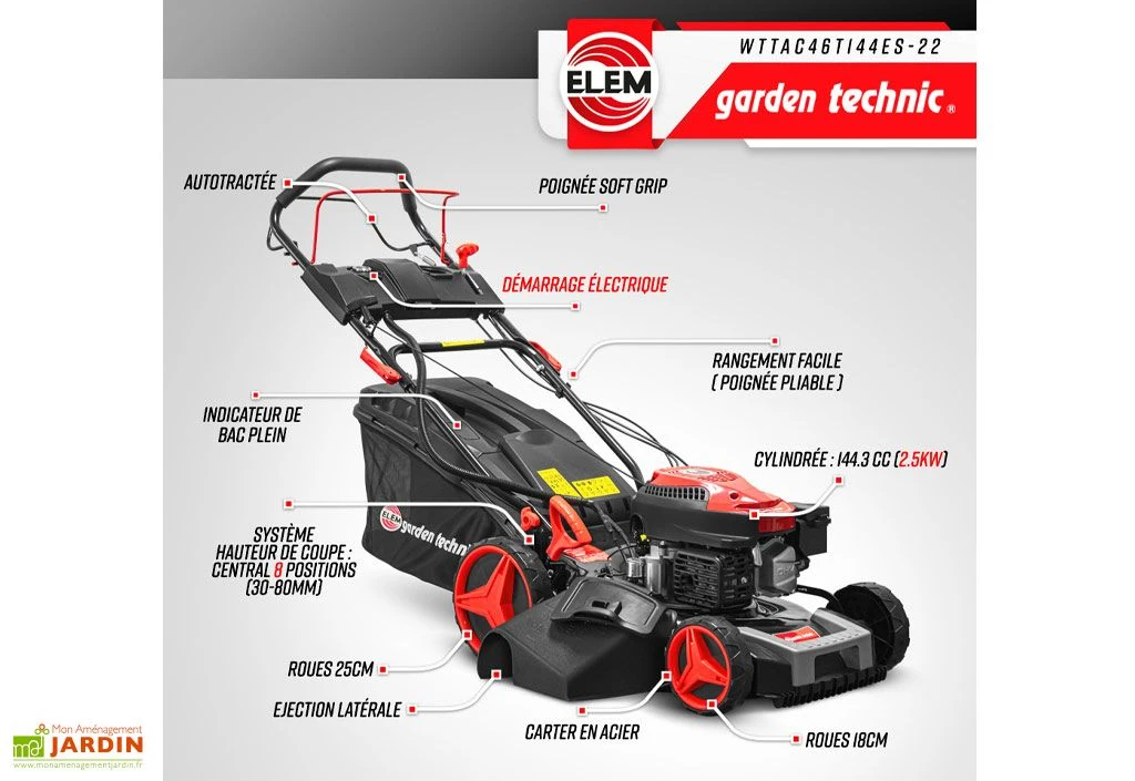Tondeuse à Gazon Thermique Autotractée 144,3 CC – 46 Cm 5 Tondeuse à Gazon Thermique Autotractée 144,3 CC – 46 Cm – Image 3