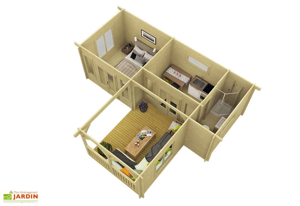 Bungalow De Jardin En Bois D’épicéa Brut Karl – 51,48 M² 5 Bungalow De Jardin En Bois D’épicéa Brut Karl – 51,48 M² – Image 3